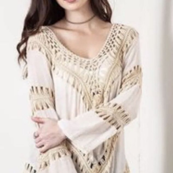 Umgee BoHo Bohemian Cream Crochet Shirt NWT - Picture 4 of 7